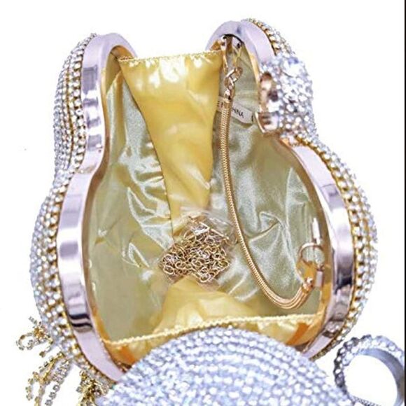 Luxury Heart Shape Rhinestone Tassel Evening Clutch Bag Party Purse Valentine’s - Picture 5 of 6